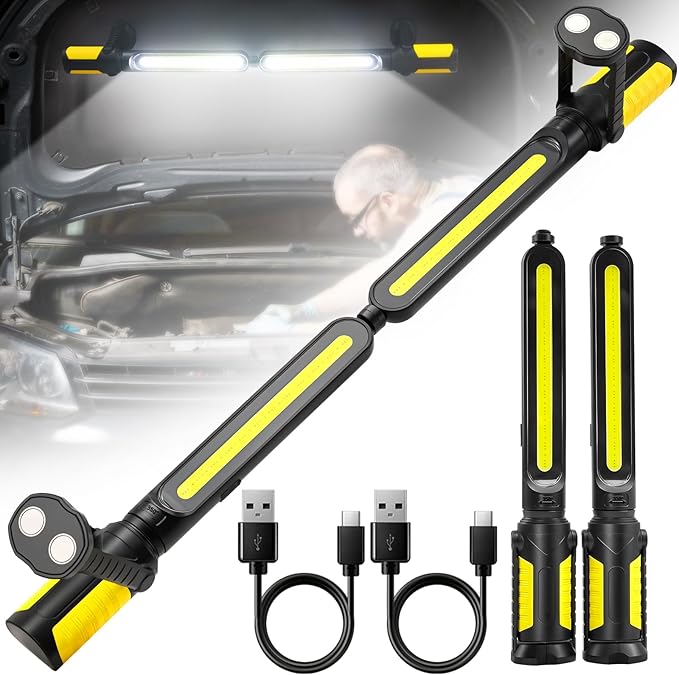 SYLSTAR Work Light for Mechanic, 2400LM LED, 4400mAh Rechargeable, Magnetic, Underhood Work Light with Hooks for Car Repairing, Job site, Garage, Workshop, Emergency(Yellow)