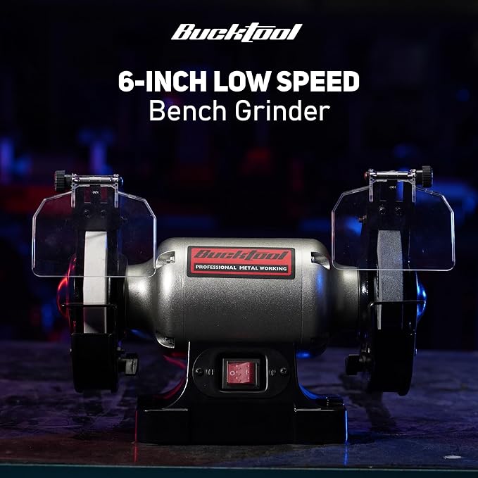 BUCKTOOL 6-Inch 1/3HP Low-Speed Bench Grinder, High Precision Wobble-free Wheel Grinder, TLG-150S