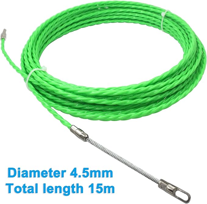 Fish Tape 49FT Wire Fishing Tools Cable Pulling Wire 4.5mm Diameter, Ideal for Cable Runs 15m