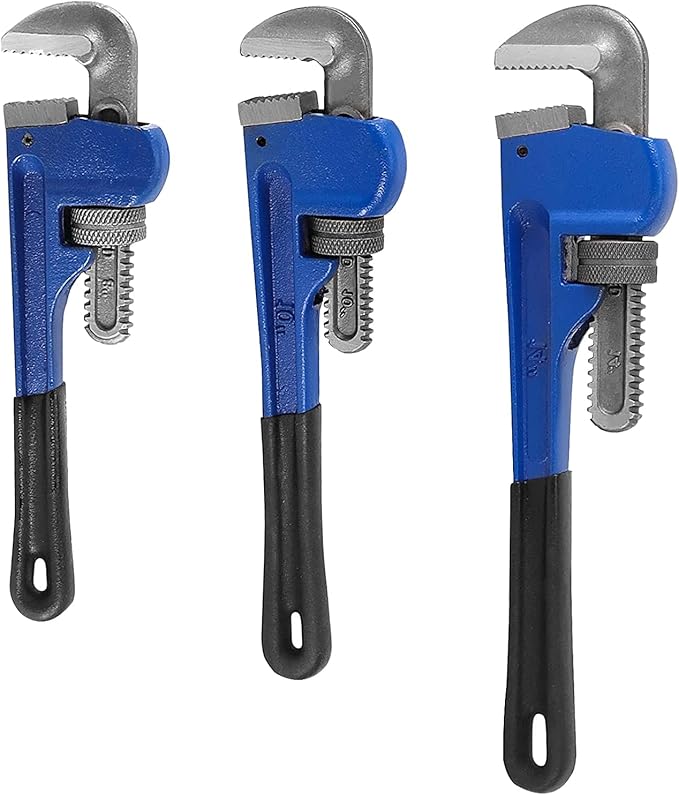 HOIGON 3 Piece Heavy Duty Plumbers Pipe Wrench Set, 8" 10" 14" Heat Treated Adjustable Straight Pipe Plumbing Wrench Set with Soft Grip for Household Plumbing Repairs