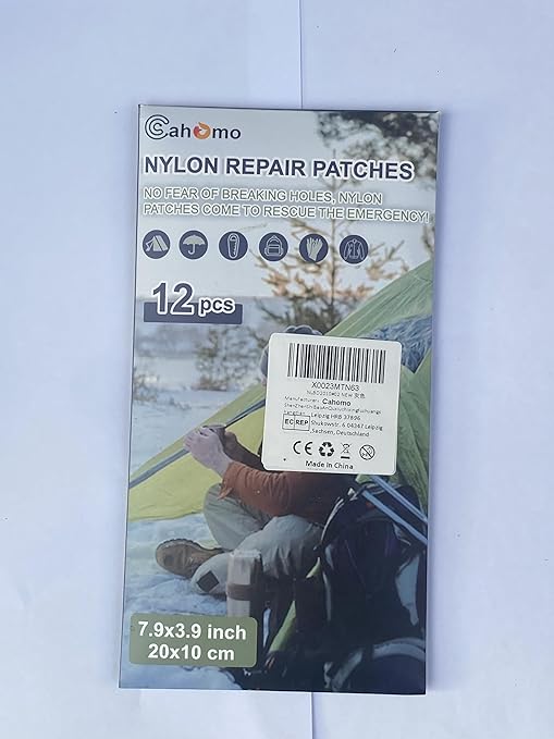 7.9x3.9 inch 12 PCS Nylon Repair Patch Nylon Repair Tape Self Adhesive Fabric Tapes Outdoor Camping Gear Fabric kit for Tent, Umbrella, Down Jackets, Sleeping Bag, Knapsack（Gray）