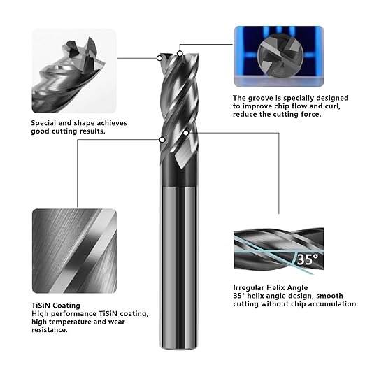 1/2" Carbide End Mill Bits Set for Alloy & Hardened Steels - Hrc55 Micro Grain, 4-Flute Milling Cutter with AlTiN Coating, CNC Router Bits, High-Performance Milling Bits