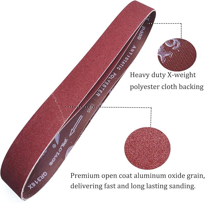 2 x 42 Inch Aluminum Oxide Sanding Belts, 2 Each of 40/80/120/150/240/400 Assorted Grits Abrasive Belts for Belt Sander, 12-Pack