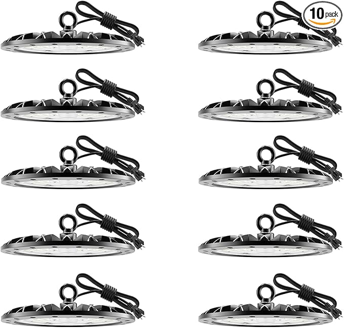 loyal 10 Packs 200W UFO LED High Bay Light, 20000LM LED High Bay Shop Light, 6000K Daylight LED Bay Light with 1.2M Cable US Plug, Commercial High Bay Lighting for Warehouse Workshop Garage Factory