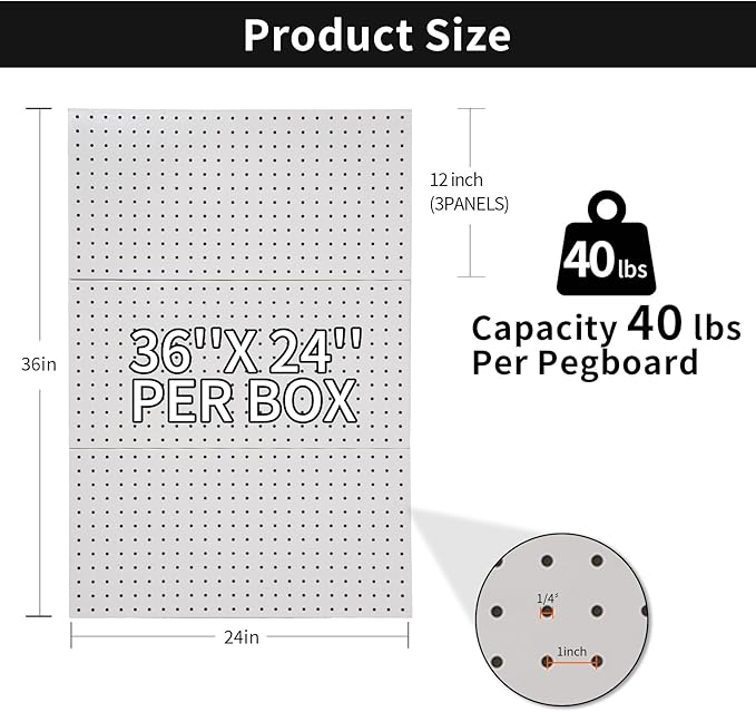 Peg Boards for Walls Metal Pegboard Panels Garage Wall Organizer, 3 Pcs 24" x 12" Garage Metal White Peg Board Tool Organization, Steel Pegboard Tool Board Garage Wall Mount Pegboard Wall Organizer