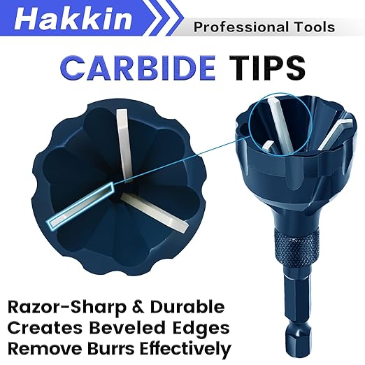 Hakkin 5Pcs Burr Removal Tool, Deburring External Chamfer Tool with Tungsten Carbide Blade, Hex Shank Deburring Tool for Metal, Bolt Thread Repair with Quick Release Shank Fits 1/8”-3/4”(3mm-20mm)