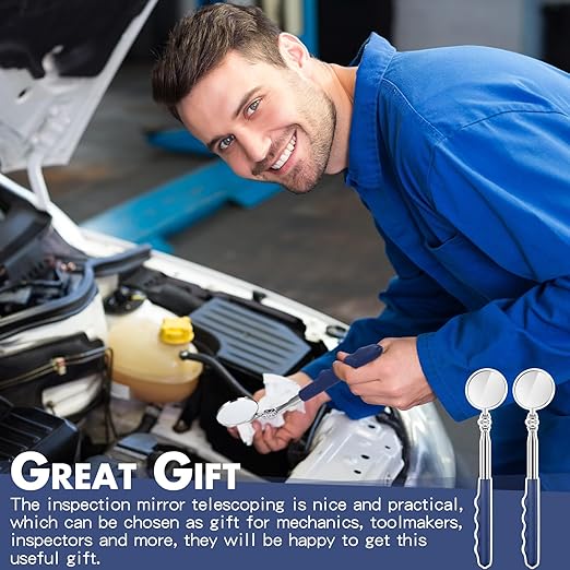 2 Pcs Telescoping Inspection Mirrors, Mechanics Mirror Tool with Long Handle, Round Extendable Mirror on a Stick for Technicians Mechanics Contractors Checking Observation(50mm,Blue)
