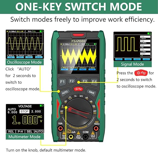 3 in 1 Handheld Digital Oscilloscope Multimeter Portable Oscilloscopes, 12MHz Bandwidth, 50MSa/s Sampling Rate with Multimeter and Signal Generator (YP101A)