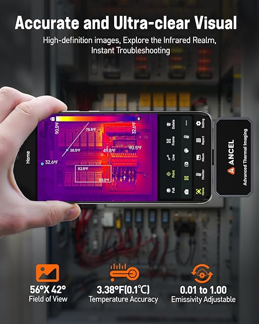 ANCEL IR101 Thermal Camera, 512x384 IR Resolution Thermal Imaging Camera for Android (USB-C), 25Hz Real-Time Diagnostic Infrared Camera, 0.24W Thermal Imager for Home/PCB Inspection/Automotive Repair