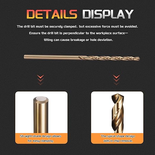 Drill Bit, #47 Cutting Diameter, 4341 HSS Gold Finish 118° Cutting Angle Number Jobber Bits - (Applications: for Drilling Soft Metal Plastic Wood), 10-Pieces