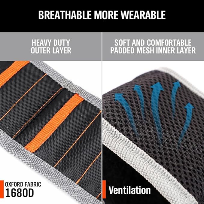HORUSDY Magnetic Wristband, Gifts for Dad, with Strong Magnets for Holding Screws, Nails, Drilling Bits, Tool Gift for Men