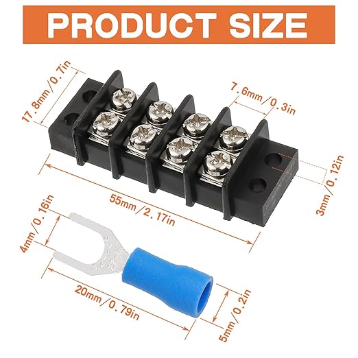 4 Circuits 4 Positions Terminal Block 20-30A 200-450V Dual Row Screw Terminals Strip with 40 PCS Heat Shrink Wire Fork Connectors(Pack of 5pcs)