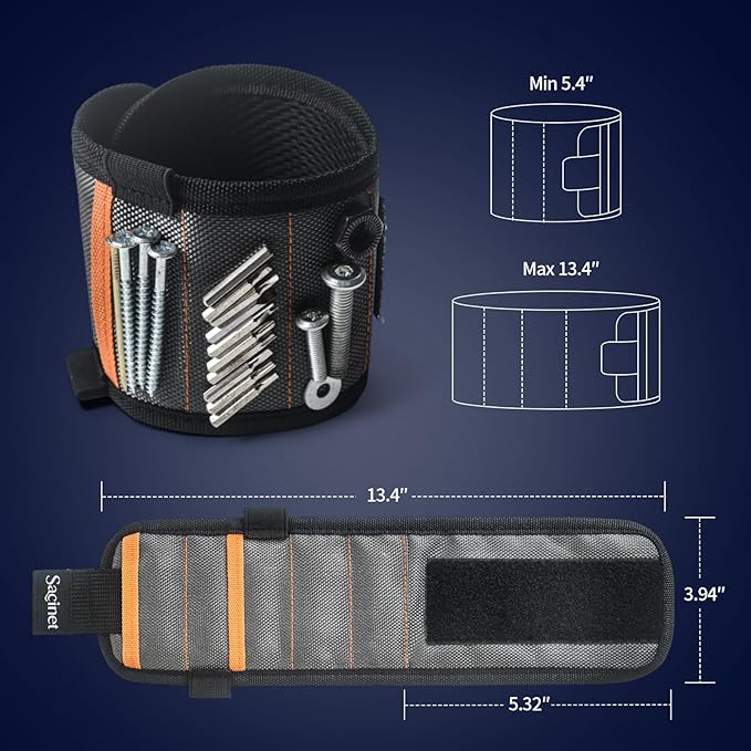 2PCS Magnet Wristband for Tools, Handyman Gift, Magnetic Screw Holder Tool Belt with Premium Nylon, Powerful Magnets and Pockets for Men, Dad, Husband, Grandpa, Gifts for Him and Her