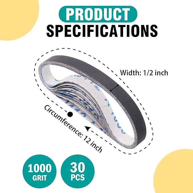 30 Pcs 1/2 x 12 Inch Replacement Sharpening Belt, 1000 Fine Grit Knife Sharpener Sanding Belt Kit for Official Work Sharp (WSKTS & WSKTS-KT/Mk.1 & Mk.2) Knife & Tool Sharpener
