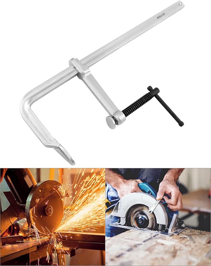 QWORK 16" Heavy Duty F Clamp, 4 Pack Drop-forged Bar Clamp, 4-3/4-Inch Throat Depth, Professional Forging Jaws, Rail, Spindle and Handle