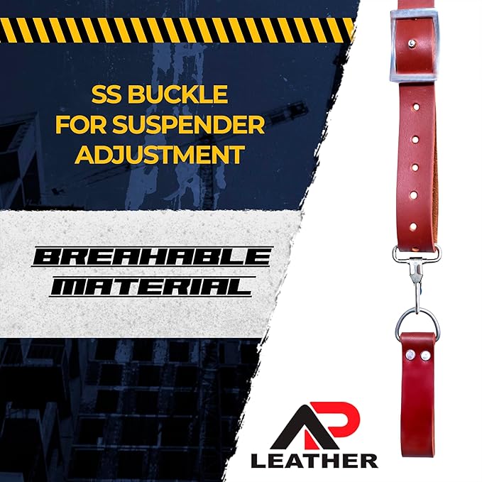 Tool Belt Suspenders – Heavy-Duty Adjustable Work Suspenders with 4 Detachable D-Loop for Construction Tool Belt (Maroon)