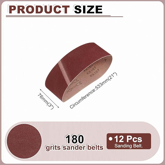 HARFINGTON 3 x 21 Inch Sanding Belts, 12 Pcs 180 Grits Aluminum Oxide Abrasive Belt Sander File Belt for Woodworking, Metal Polishing, Knife Sharpener