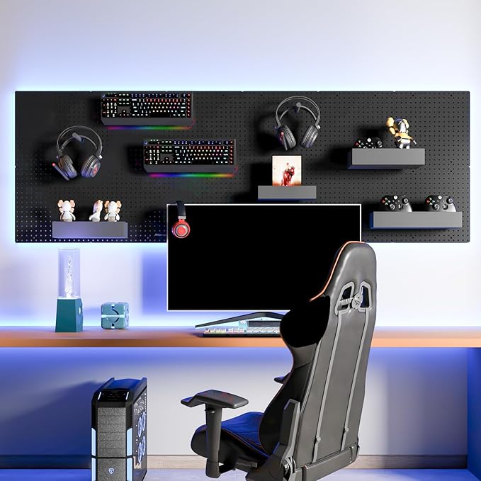 Peg Board, 6PCS Metal Pegboard, Heavy Duty Pegboard Wall Organizer with Frame. Black Pegboard for Walls, Garage, Workbench, Craft Room Tool Organization, Metal Pegboard Panels 12in*12in