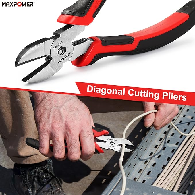 MAXPOWER 4-Piece Pliers Set: 8" Lineman, Diagonal Cutters, Needle Nose, 10" Water Pump Pliers