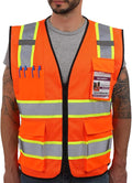 Dib Safety Reflective Mesh Vest High Visibility Two Tone with Pockets and Zipper, ANSI Class 2 Compliant, Orange Mesh with Yellow Trim 3X