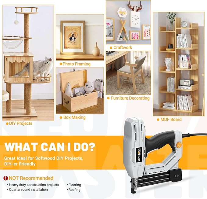 Electric Nail Gun, Batavia 2-in-1 Staple Gun Brad Nailer 18 Gauge for Heavy Duty, 120V Stapler Gun for Upholstery, Carpentry, DIY, 3/4'' Narrow Crown Staples 200pcs and Nails 800pcs Included