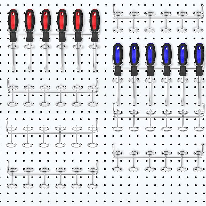 Ripeng Pegboard Screwdriver Holders Peg Board Organizer Accessories Multi Ring Tool Holders Six Tool Organizer Racks for Pegboard, Pliers(Silver,8 Pieces)