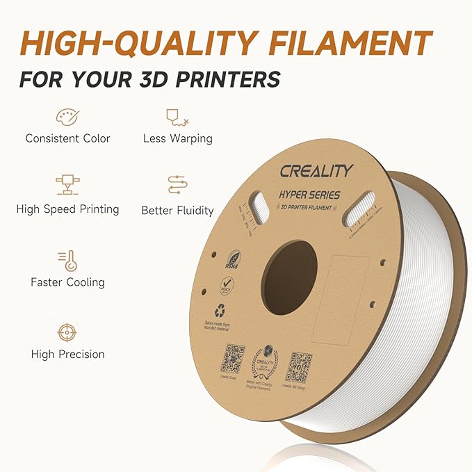 Creality Hyper PLA Filament 1.75mm White 2KG, 30-600mm/s High Speed PLA 3D Printer Filament, 2 Pack 1kg Spool(2.2lbs) PLA, Dimensional Accuracy +/-0.02mm, Fit Most FDM 3D Printer