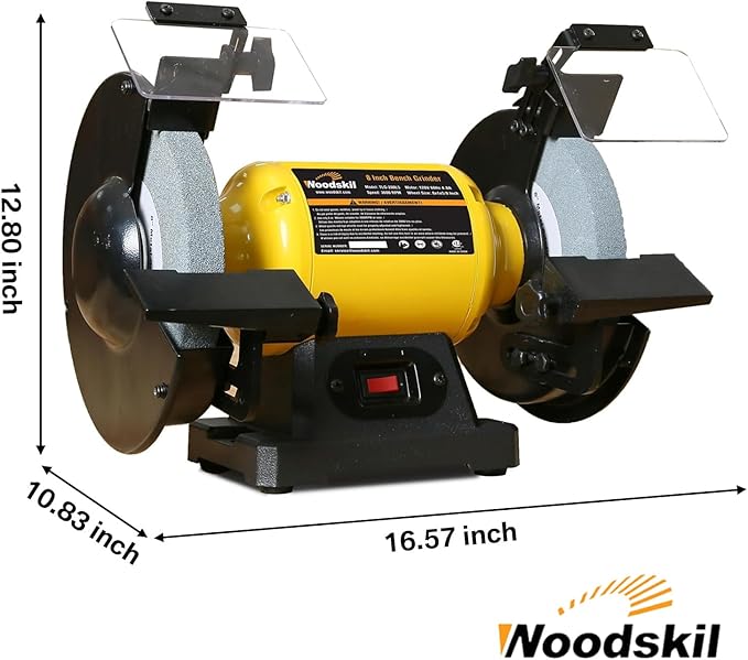 4.8A 3/4HP 8-Inch Bench Grinder, 3600rpm Table Grinder with Two Protective Eye Masks and Two Grinding Wheels Multipurpose Grinders for Metal, Knife, Dental, Amber, Jewelry, Jade
