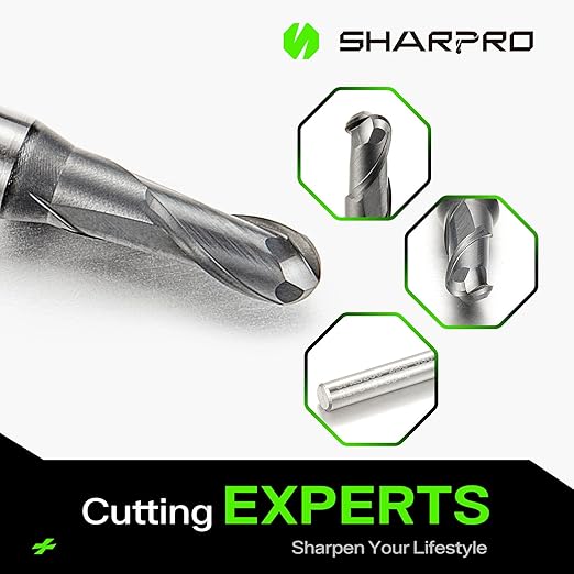 Carbide Ball Nose End Mills Set 2 Flute 4mm SHK. 3mm Cutting Dia. 3D Carving, High-Speed and Deep Cutting, AlCrN Coated, Apply for Alloy Steel, Stainless Steel and Various Cast Iron. (5PCS)