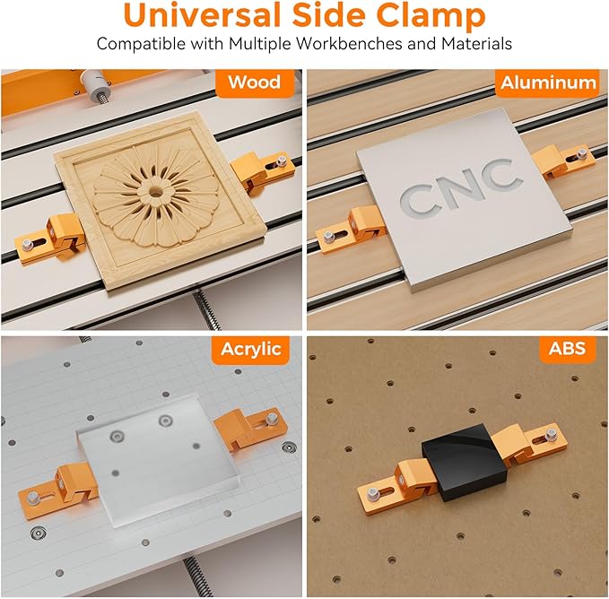 Aluminum Tiger Claw – Compatible with 3018 Pro Max/3018 Pro Ultra CNC Machine, T-Track & Perforated Worktables – Ideal for Secure CNC Machining, Low Profile Side Clamps for CNC Router