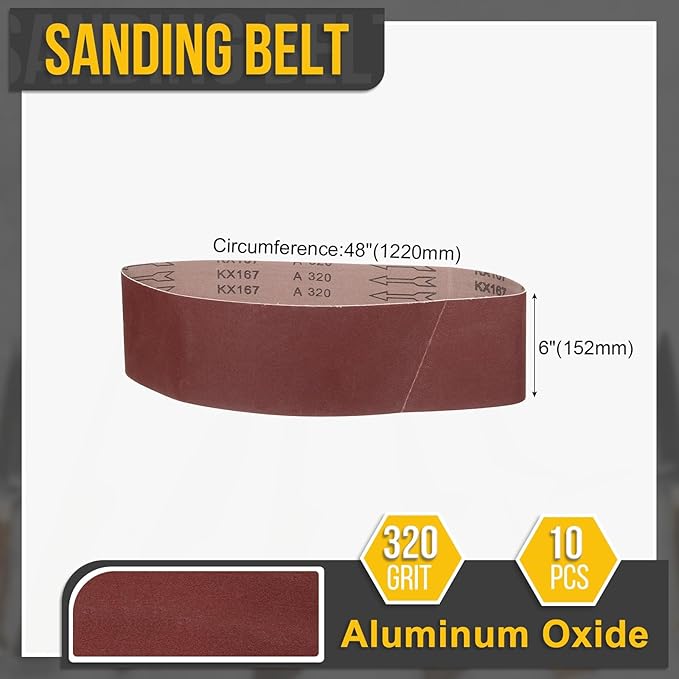 6 x 48 Inch Sanding Belt, 10 Pcs 320 Grit Knife Sharpener Belts Work Sharpening for Belt Sander Knife Carving Tool Metal Working