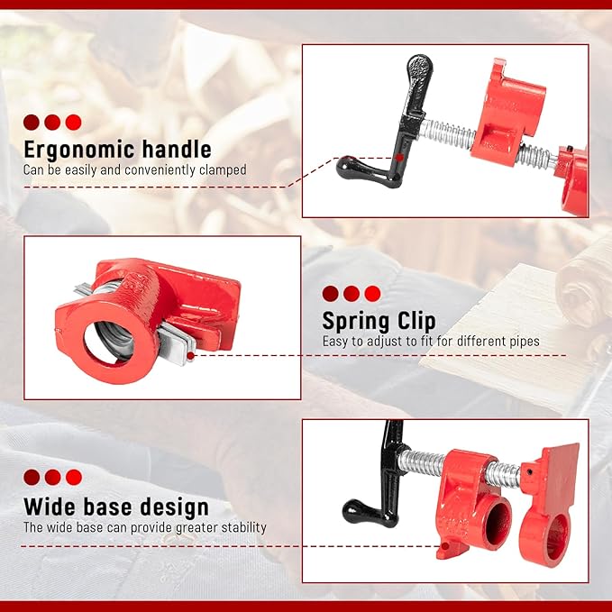 Pipe Clamps 3/4 inch Pipe Clamps for Woodworking 6 Pack Heavy Duty Wood Gluing Clamps with Quick Release, Ideal for Carpentry, Home Improvement, and DIY Projects (3/4 IN)