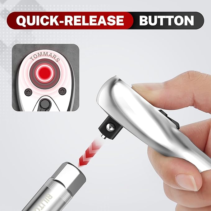 TOMMARS 3/8 inch Drive Ratchet, 72-Tooth Quick-Release Socket Ratchet Wrench Handle Reversible