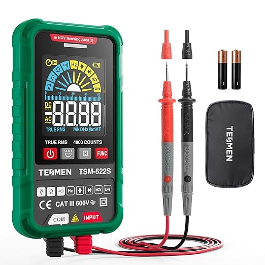 TESMEN TSM-522S Smart Digital Multimeter, Auto-Ranging Volt Meter, TRMS 4000 Counts Voltage Tester Measures Voltage, Capacitance, NCV, Frequency, Ohm, Continuity, Diode, Live Wire for Automotive, DIY