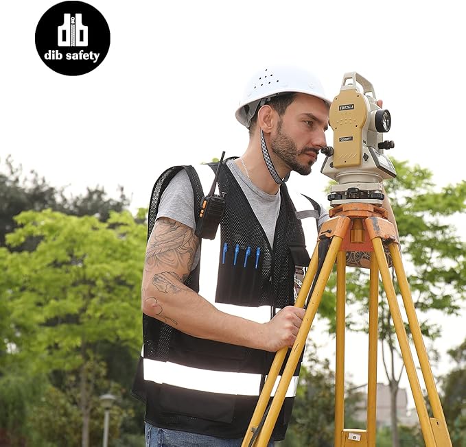 Dib Safety Reflective Mesh Vest High Visibility with Pockets and Zipper, Black Mesh 3X