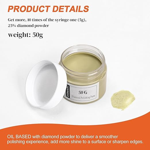 3,000 Grit Diamond Polishing Lapping Compound Polish Paste 50G (1.76 Oz) with 25% Diamond Powder (3-6 Micros) for Metal Silver Chrome Glass Scratch Removal Marble Rock Watch Jewelry Gemstone