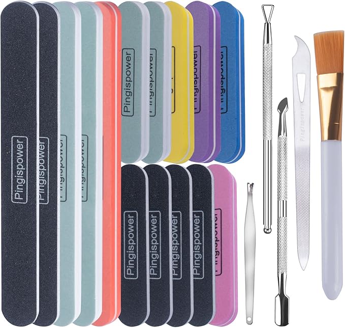 Nail Files and Buffers, 20PCS Professional Nail File & Nail Polishing Buffer Block for Natural Nails, 100/180 & 600/3000 Grit Reusable Manicure Kit for Women, Travel Home and Salon