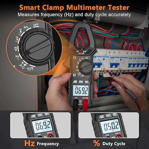 FKM Digital Clamp Meter Multimeter Tester TRMS 6000 Counts Auto-ranging Amp Voltage Tester,for AC Current,AC/DC Voltage,NCV Detection,Resistance,Capacitance,Continuity,Hz/Duty Cycle,Diode,Temp Test