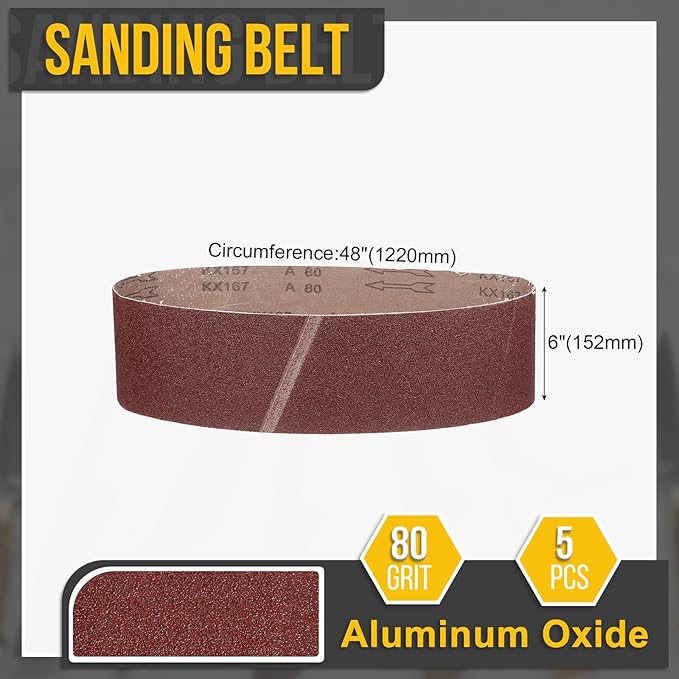 6 x 48 Inch Sanding Belt, 2 Pcs 80 Grit Knife Sharpener Belts Work Sharpening for Belt Sander Knife Carving Tool Metal Working