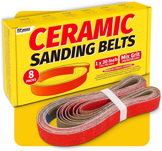 1x30 Inch Ceramic Sanding Belts (40/60/80/120 Grits) – High-Performance Sander Sharpening Belts for Knife Making, Metalworking, and Woodworking