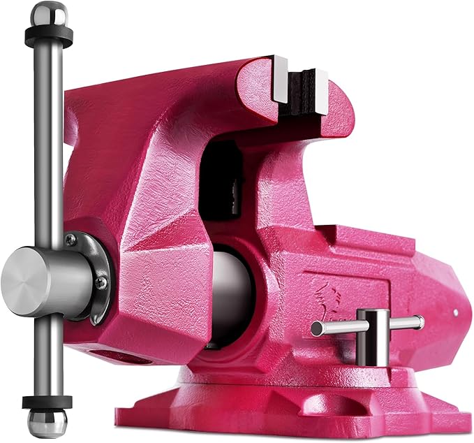 Forward Round Bench Vise 5 Inch Heavy Duty, 1750 Economic Industrial Vice with 360° Swivel Base, 5" Jaw Width, 5-1/2" Max Jaw Opening, 3-1/2" Throat Depth, 72,000PSI Ductile Iron