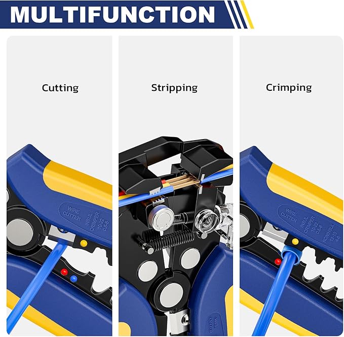 haisstronica Self-Adjusting Wire Stripper, 3 in 1 Stripper/Cutter/Crimping Heavy Duty Automatic Electrical Wire Strippers for 10-24 AWG