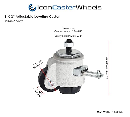 2' Retractable Leveling Caster with Ratcheting and Stemless | Nylon Wheel and NBR Pad | Ivory Color | 550 LBS Load Capacity | Single Caster
