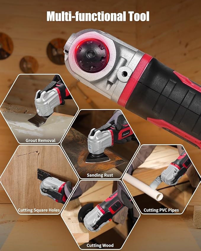 AVID POWER Cordless Oscillating Tool 20V Battery Powered Oscillating Multitool with 2.8° Oscillation Angle, Variable Speed Oscillating Saw w/ 31Pcs Accessories for Scraping/Cutting & Sanding - Red