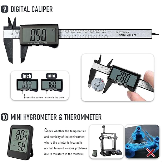 3D Printer Tools Kit, Quality 3D Printing Tool Kit for Model Measuring/Finishing/Deburring/Drilling, 3D Printer Accessories for All FDM/SLA Printers Removing Support, Cutting Filament