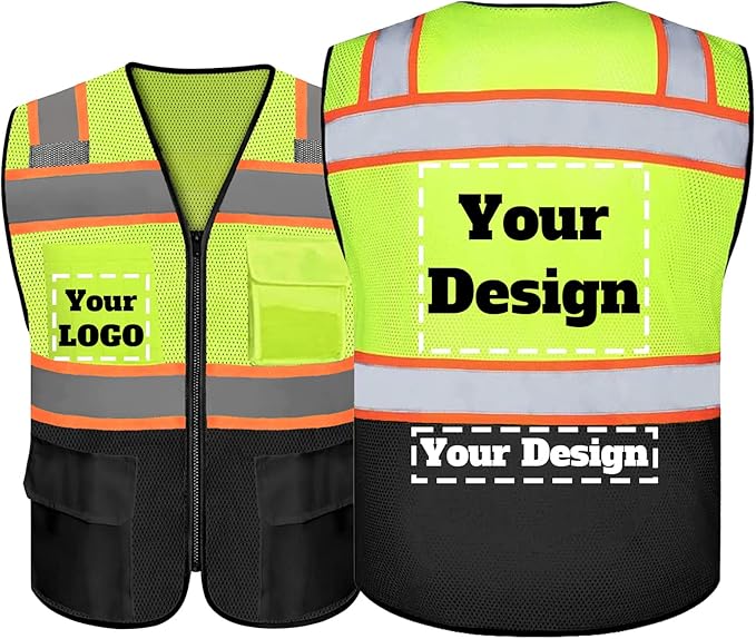 Safety Vest Customize Logo with 5 Pockets & Zipper Reflective High Visibility Vest Class 2 Outdoor Workwear