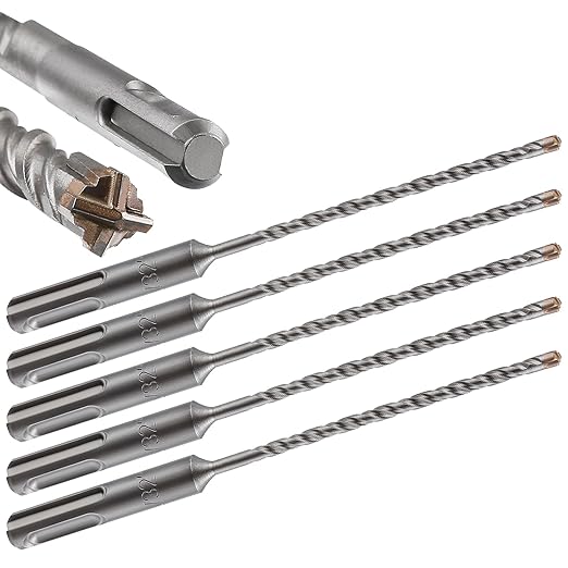 5pcs 5/32" X 8"-6" Cross-Type Double Thread Carbide Drill Bits for Concrete, Brick, Stone, Hammer Drill