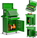 Crownland 5-Drawer Rolling Tool Chest with Wheels, Lockable 2 in 1 Detachable Tool Cabinet wit Drawers and Black Liners, Garage Top Toolbox & Bottom Storage Cart with Side Hooks(Green)