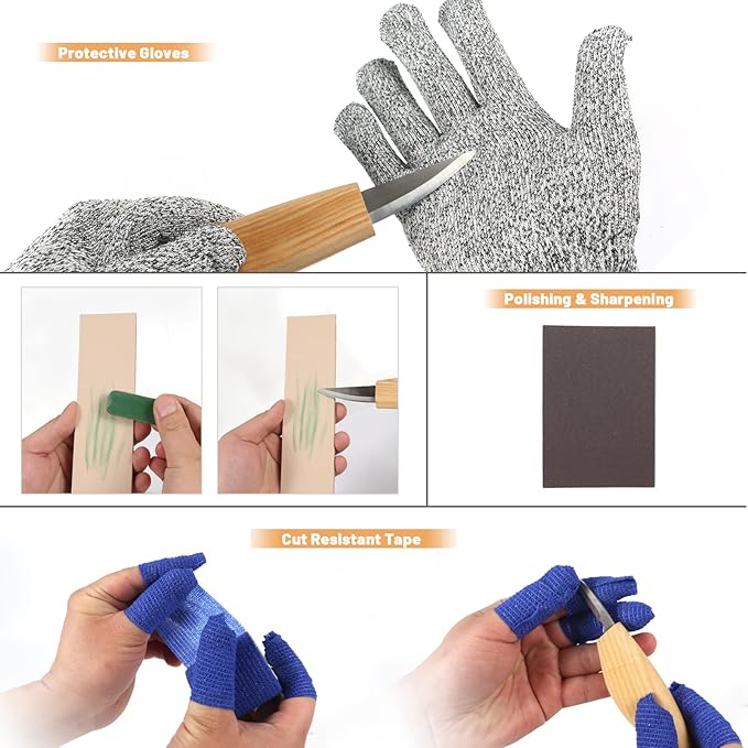 Wood Carving Kit, 22pcs Whittling Kit with Detail Wood Carving Knife Whittling Knife Wood Chisel Knife Gloves Polishing Compound Sharpener for Woodworking Beginners Adults Kids