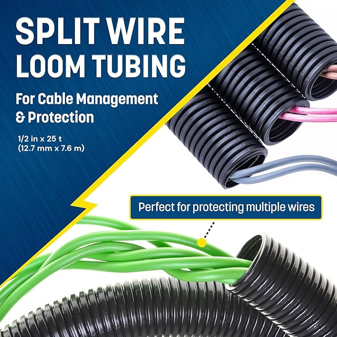 GS Power 1/4 Inch x 100ft Split Wire Loom Tubing, Split Cable Sleeve Cord Protector for Industrial Electrical Wires, Automotive Wire Cover Flexible, High Temperature Cable Conduit, Wrap